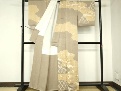 平和屋着物●訪問着　駒刺繍　絞り　雪輪花文　金彩　正絹　逸品　DABH0015op