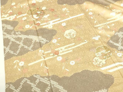 平和屋着物●訪問着　駒刺繍　絞り　雪輪花文　金彩　正絹　逸品　DABH0015op