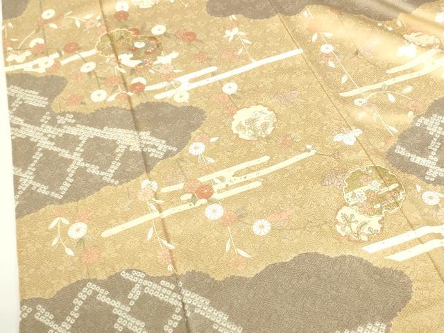 平和屋着物●訪問着　駒刺繍　絞り　雪輪花文　金彩　正絹　逸品　DABH0015op