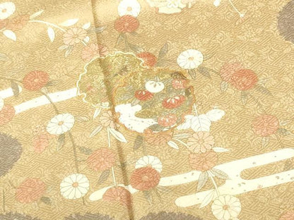 平和屋着物●訪問着　駒刺繍　絞り　雪輪花文　金彩　正絹　逸品　DABH0015op