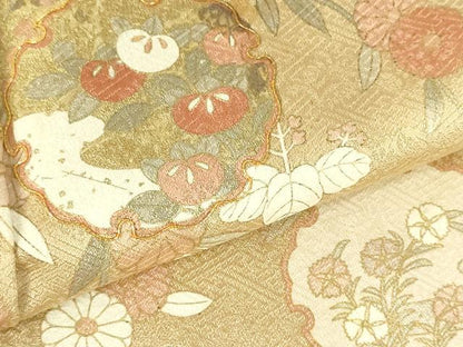 平和屋着物●訪問着　駒刺繍　絞り　雪輪花文　金彩　正絹　逸品　DABH0015op