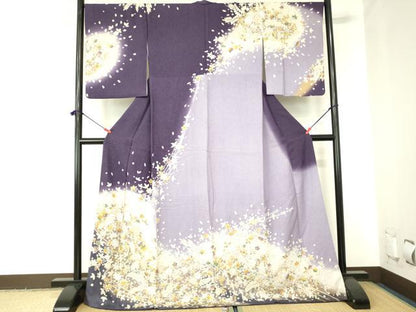 平和屋着物●訪問着　絞り　辻が花　暈し染め　金彩　金通し地　ロング丈　正絹　逸品　DABH0016op