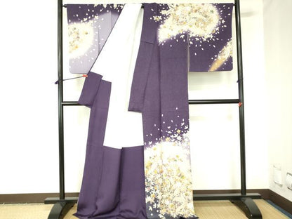 平和屋着物●訪問着　絞り　辻が花　暈し染め　金彩　金通し地　ロング丈　正絹　逸品　DABH0016op