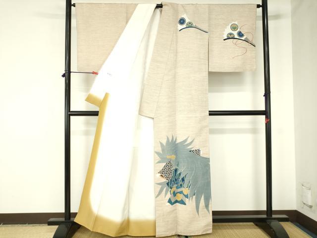 平和屋着物●訪問着　紬地　刺し子　歌舞伎　正絹　逸品　DABH0017op
