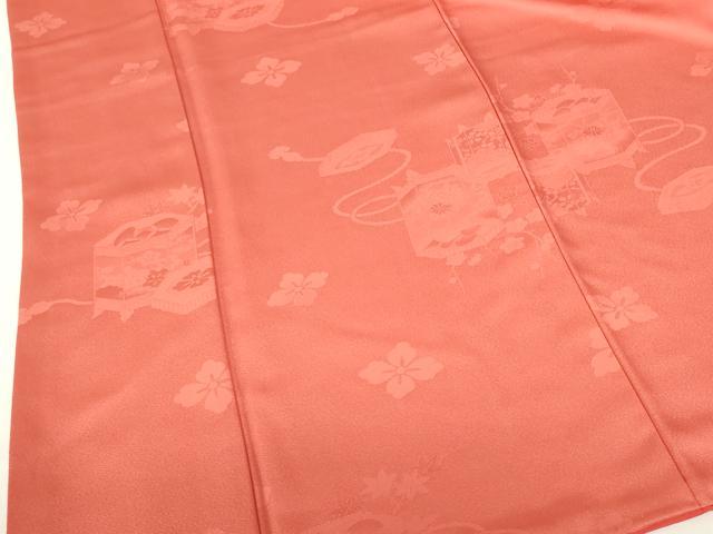 平和屋着物●振袖　貝桶花地紋　赤丹色　洗える着物　DABH0019op