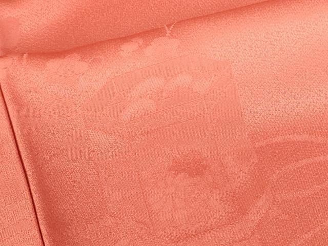 平和屋着物●振袖　貝桶花地紋　赤丹色　洗える着物　DABH0019op
