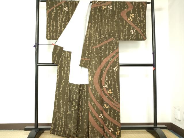 平和屋着物●訪問着　絞り　草花　金彩　正絹　逸品　DABH0020op