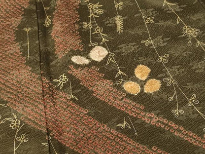 平和屋着物●訪問着　絞り　草花　金彩　正絹　逸品　DABH0020op