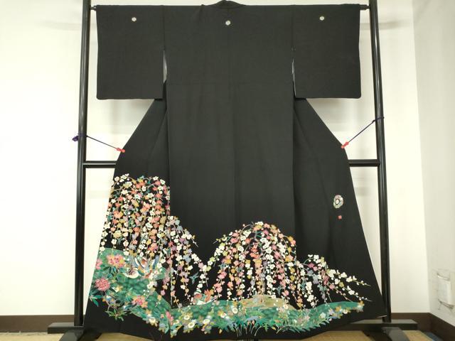 平和屋着物●豪華黒留袖　友禅　作家物　鴛鴦花文　正絹　逸品　DABH0021op