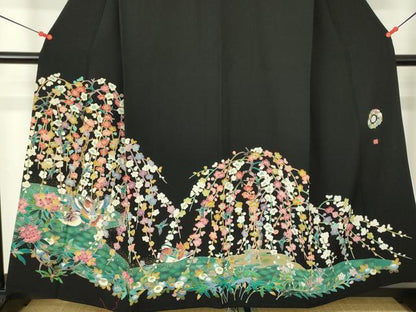 平和屋着物●豪華黒留袖　友禅　作家物　鴛鴦花文　正絹　逸品　DABH0021op