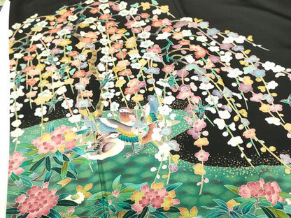 平和屋着物●豪華黒留袖　友禅　作家物　鴛鴦花文　正絹　逸品　DABH0021op
