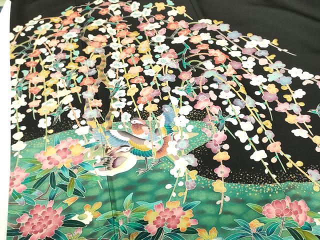平和屋着物●豪華黒留袖　友禅　作家物　鴛鴦花文　正絹　逸品　DABH0021op