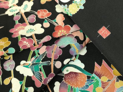 平和屋着物●豪華黒留袖　友禅　作家物　鴛鴦花文　正絹　逸品　DABH0021op