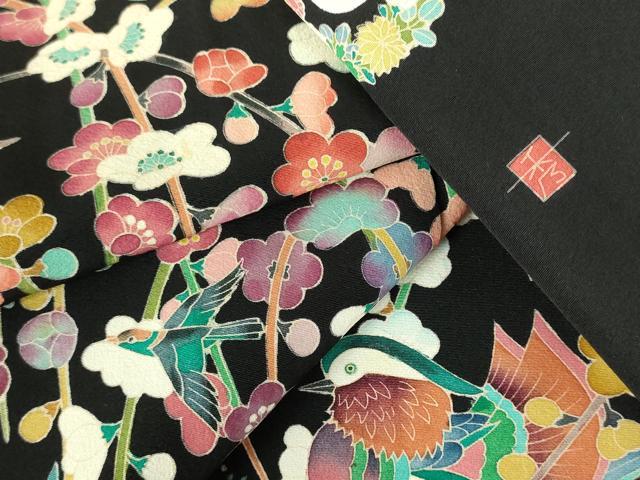 平和屋着物●豪華黒留袖　友禅　作家物　鴛鴦花文　正絹　逸品　DABH0021op