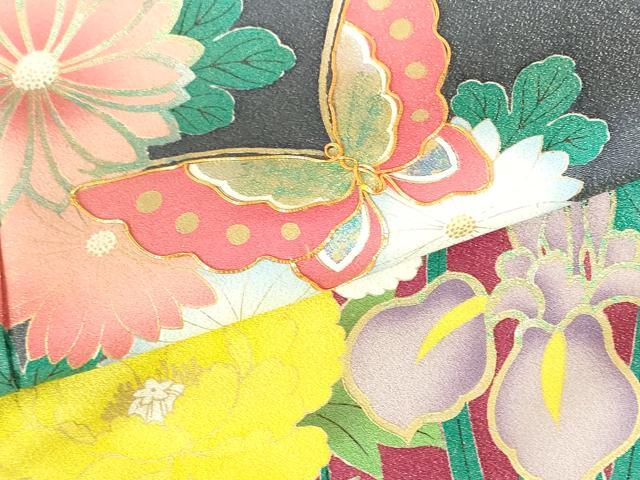 平和屋着物●豪華振袖　駒刺繍　舞蝶花文　暈し染め　金彩　金通し地　正絹　逸品　DABH0023op