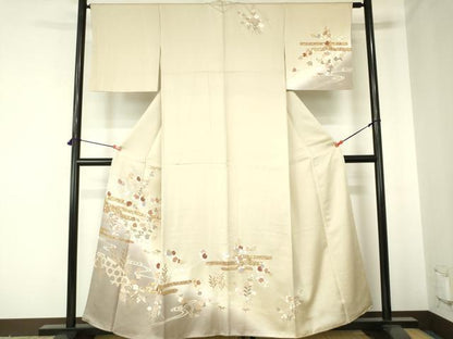 平和屋着物●訪問着　駒刺繍　霞草花文　暈し染め　金彩　三越扱い　正絹　逸品　DABH0026op