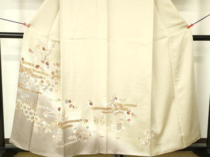 平和屋着物●訪問着　駒刺繍　霞草花文　暈し染め　金彩　三越扱い　正絹　逸品　DABH0026op