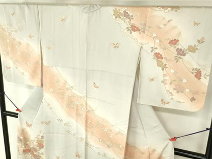 平和屋着物●訪問着　駒刺繍　舞蝶花文　暈し染め　金彩　正絹　逸品　DABH0027op