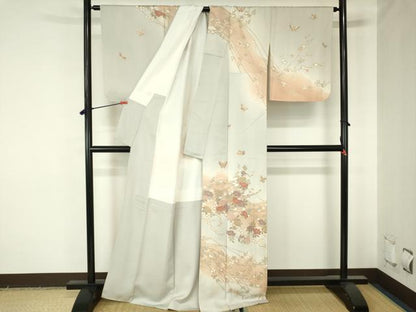 平和屋着物●訪問着　駒刺繍　舞蝶花文　暈し染め　金彩　正絹　逸品　DABH0027op