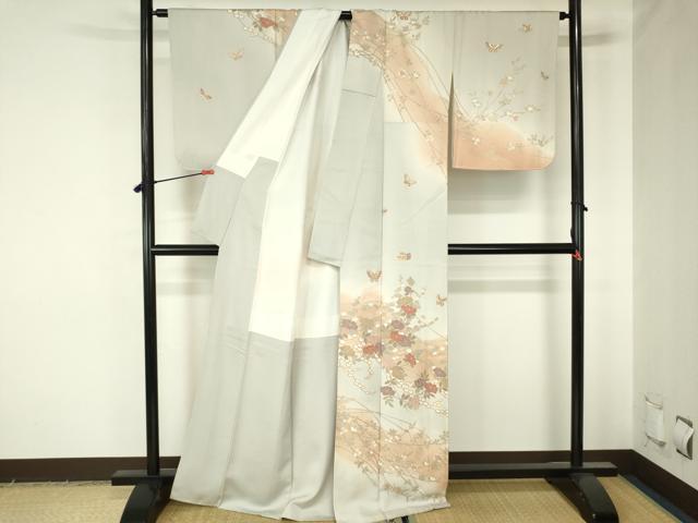 平和屋着物●訪問着　駒刺繍　舞蝶花文　暈し染め　金彩　正絹　逸品　DABH0027op