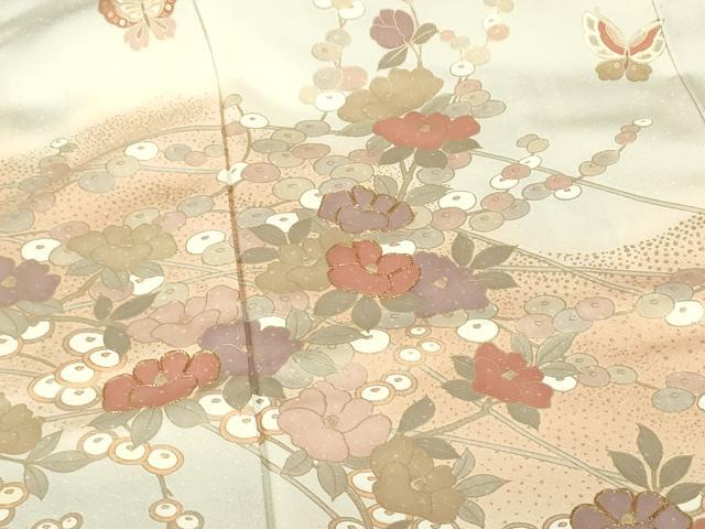 平和屋着物●訪問着　駒刺繍　舞蝶花文　暈し染め　金彩　正絹　逸品　DABH0027op