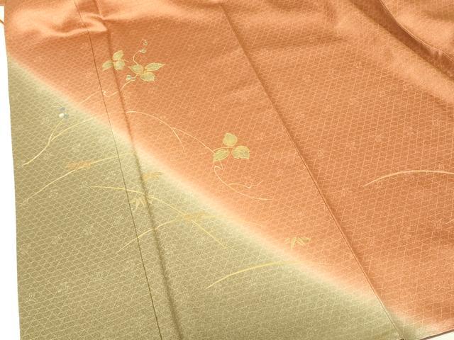 平和屋着物●訪問着　南天蔦の葉文　暈し染め　金銀彩　正絹　逸品　DABH0032op