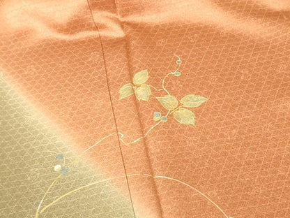 平和屋着物●訪問着　南天蔦の葉文　暈し染め　金銀彩　正絹　逸品　DABH0032op