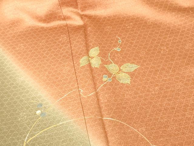 平和屋着物●訪問着　南天蔦の葉文　暈し染め　金銀彩　正絹　逸品　DABH0032op