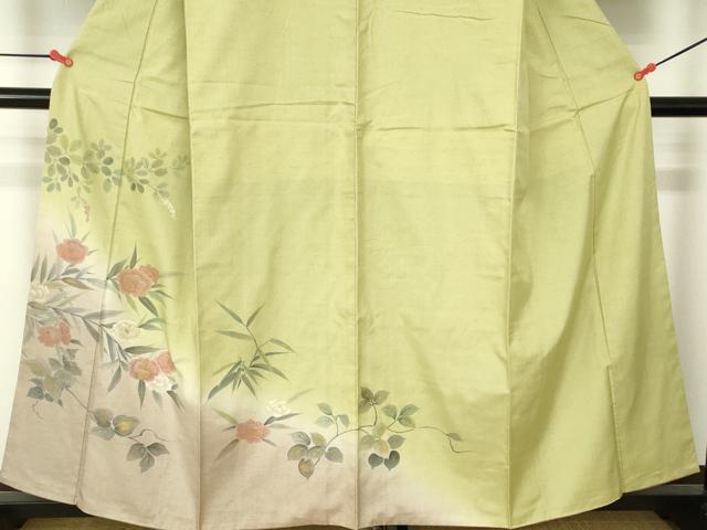 平和屋着物●訪問着　紬地　手描き　草花　暈し染め　金彩　正絹　逸品　DABH0033op