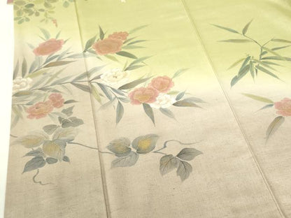 平和屋着物●訪問着　紬地　手描き　草花　暈し染め　金彩　正絹　逸品　DABH0033op
