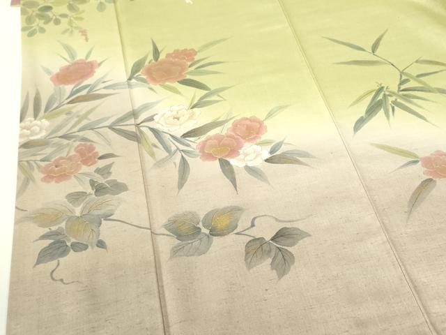 平和屋着物●訪問着　紬地　手描き　草花　暈し染め　金彩　正絹　逸品　DABH0033op
