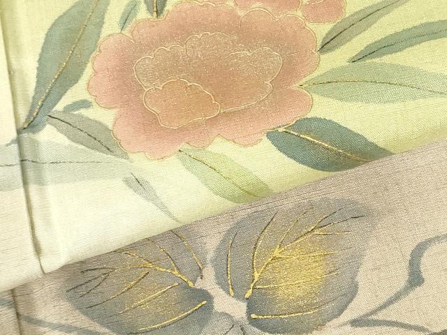 平和屋着物●訪問着　紬地　手描き　草花　暈し染め　金彩　正絹　逸品　DABH0033op
