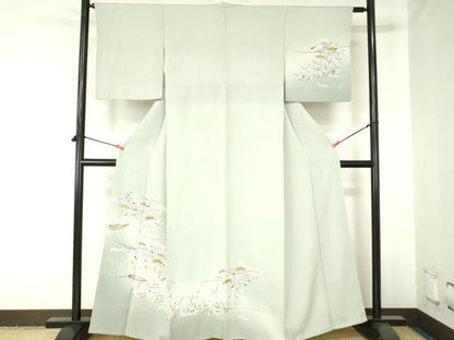 平和屋着物●訪問着　駒刺繍　小舟松文　暈し染め　金彩　正絹　逸品　DABH0034op