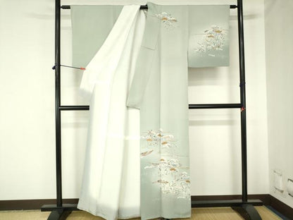 平和屋着物●訪問着　駒刺繍　小舟松文　暈し染め　金彩　正絹　逸品　DABH0034op