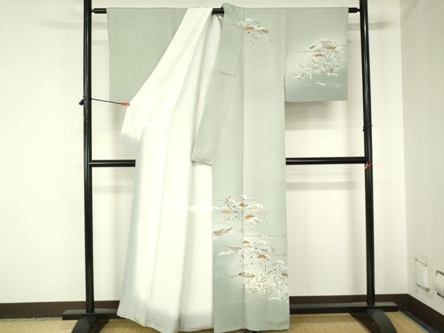 平和屋着物●訪問着　駒刺繍　小舟松文　暈し染め　金彩　正絹　逸品　DABH0034op