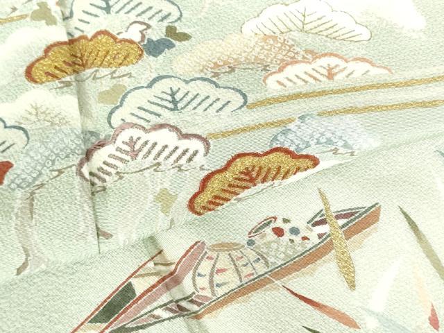 平和屋着物●訪問着　駒刺繍　小舟松文　暈し染め　金彩　正絹　逸品　DABH0034op