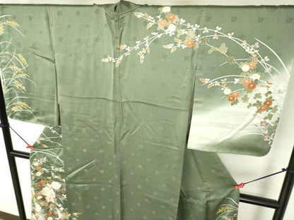 平和屋着物●訪問着　駒刺繍　牡丹　短冊花文　暈し染め　金彩　正絹　逸品　DABH0035op