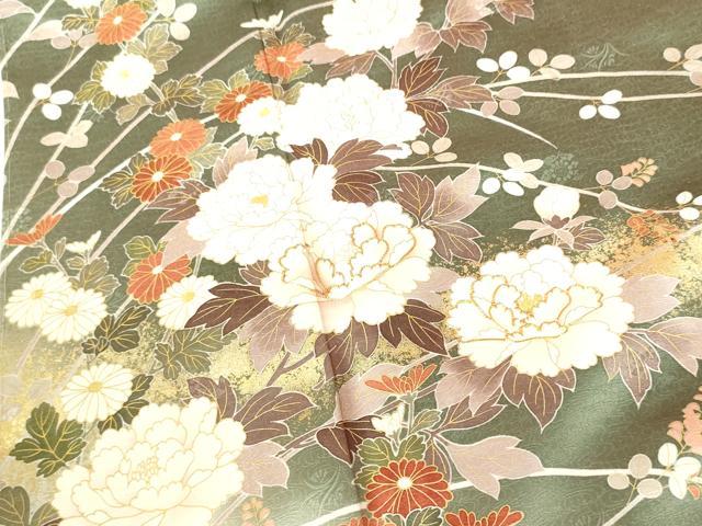 平和屋着物●訪問着　駒刺繍　牡丹　短冊花文　暈し染め　金彩　正絹　逸品　DABH0035op