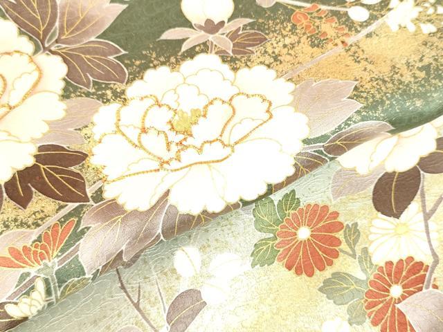 平和屋着物●訪問着　駒刺繍　牡丹　短冊花文　暈し染め　金彩　正絹　逸品　DABH0035op