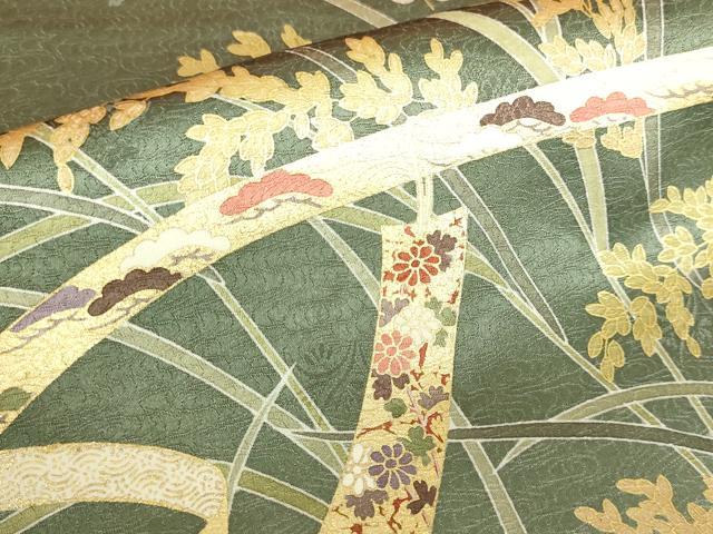 平和屋着物●訪問着　駒刺繍　牡丹　短冊花文　暈し染め　金彩　正絹　逸品　DABH0035op