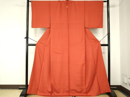 平和屋着物●上質な色無地　花唐草地紋　紅緋色　正絹　逸品　DABH0036op