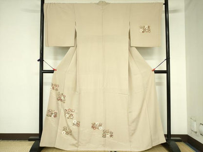 平和屋着物●訪問着　駒刺繍　草花文　金彩　正絹　逸品　DABH0040op