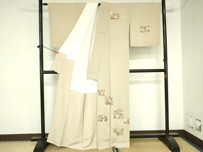 平和屋着物●訪問着　駒刺繍　草花文　金彩　正絹　逸品　DABH0040op