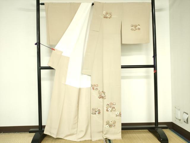 平和屋着物●訪問着　駒刺繍　草花文　金彩　正絹　逸品　DABH0040op