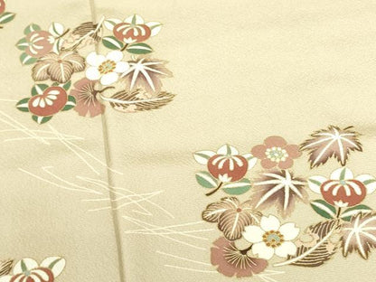 平和屋着物●訪問着　駒刺繍　草花文　金彩　正絹　逸品　DABH0040op