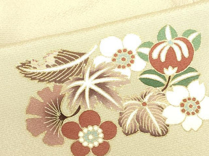 平和屋着物●訪問着　駒刺繍　草花文　金彩　正絹　逸品　DABH0040op