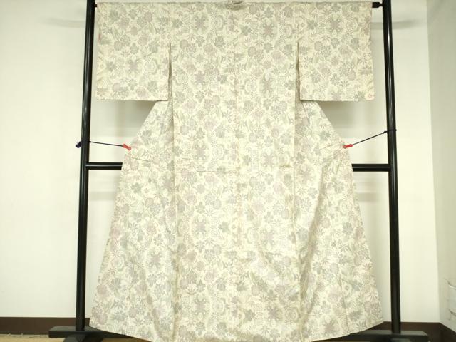 平和屋着物●本場大島紬　白大島　7マルキ　洋花文　正絹　逸品　DABH0044op