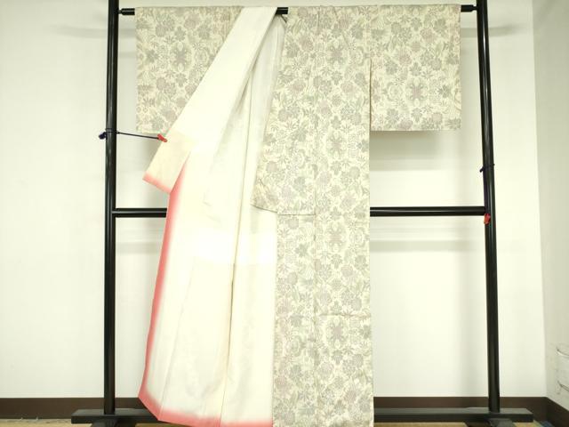 平和屋着物●本場大島紬　白大島　7マルキ　洋花文　正絹　逸品　DABH0044op
