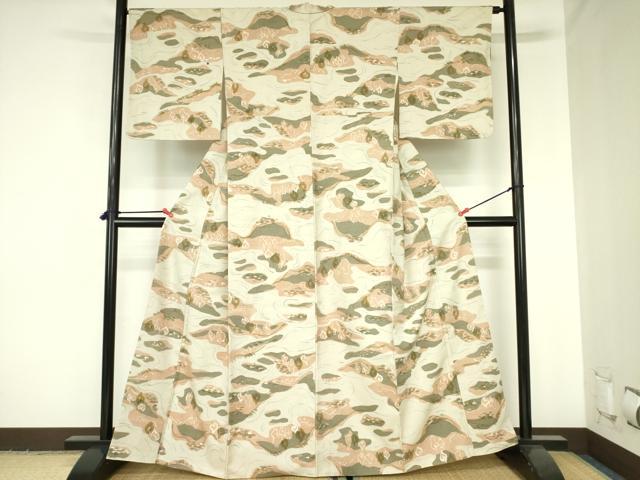 平和屋着物●上質な小紋　紬地　樹林文　ろうけつ染め　正絹　逸品　DABH0048op