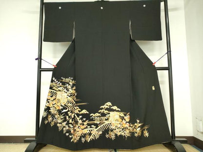 平和屋着物●金彩友禅　卓越技能者・名工・和田光正　黒留袖　御所車花松文　金銀彩　正絹　逸品　DABH0049op